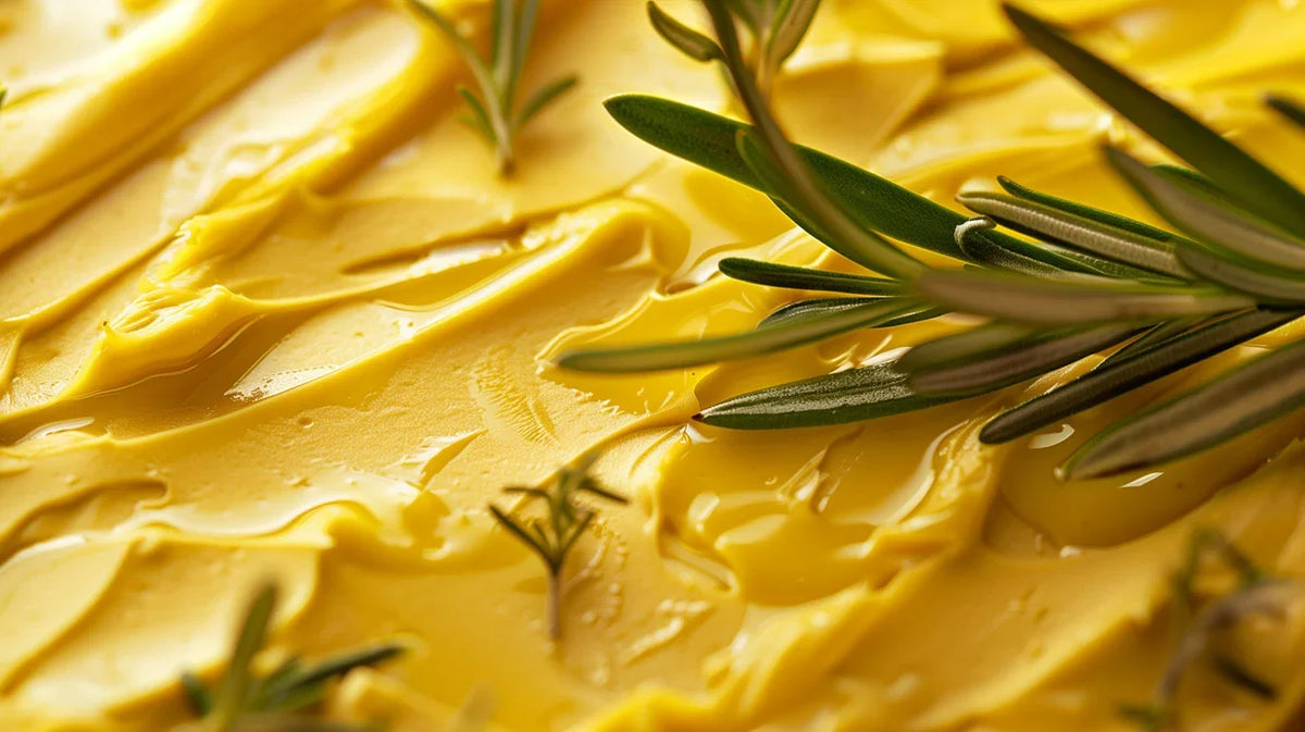 Soft yellow butter swirled with fresh rosemary sprigs